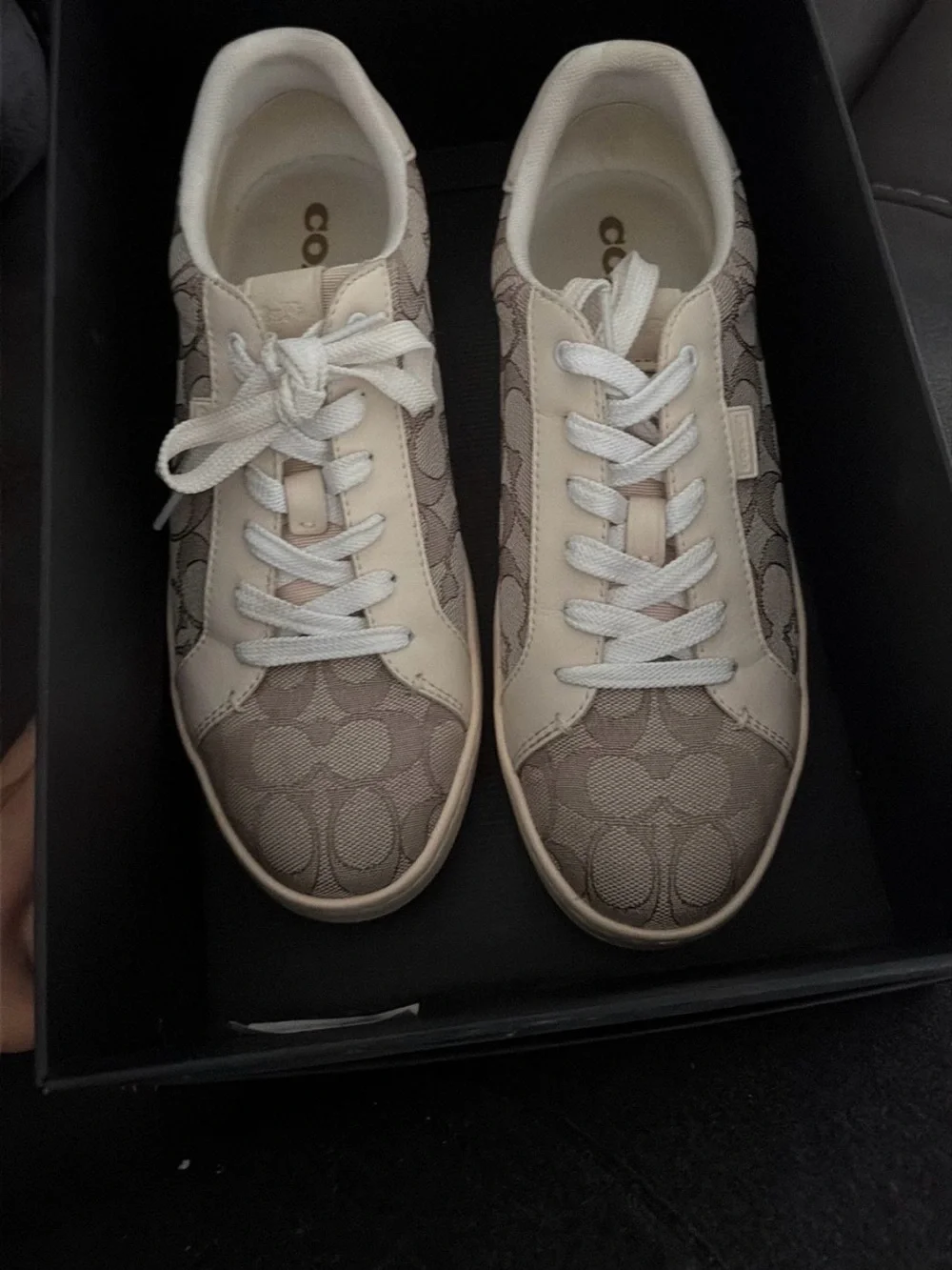 Coach Women's Beige Signature Canvas Lace-Up Sneakers